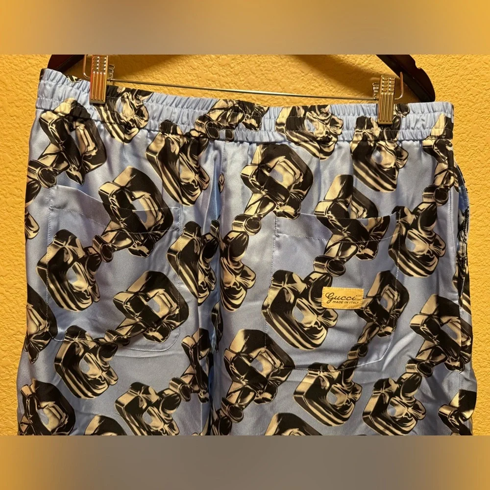New Gucci Horsebit Logo Silk Shorts Blue Black Size IT 54 / US L 36 - 40 Waist